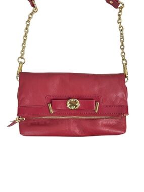 EMMA FOX Genuine Leather Aritta Foldover Crossbody Convertible Clutch Bag, Red